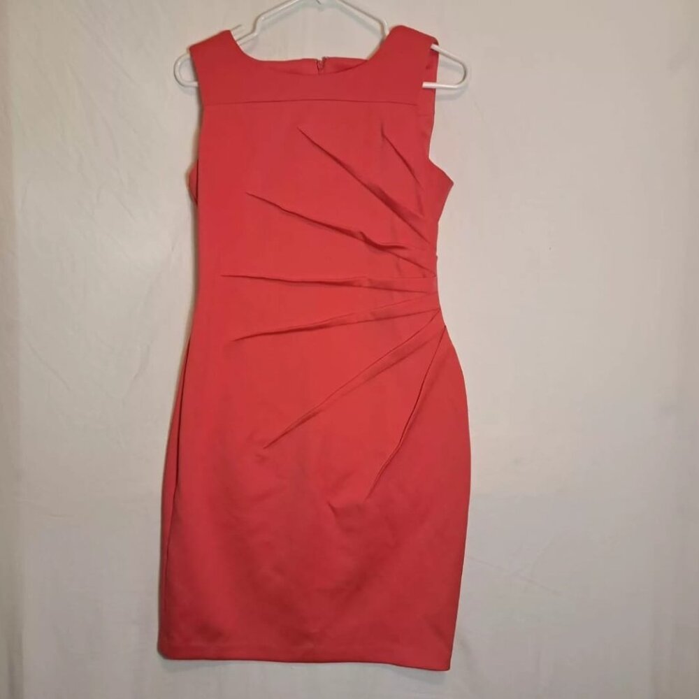 Calvin Klein Sheath Dress Sleeveless SZ 10P PINK Sunburst Pin Tucking Sleeveless - Picture 3 of 11